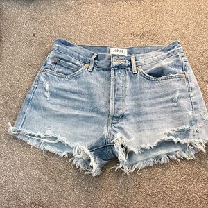 AGOLDE Women's Distressed Denim Shorts - Light Blue